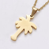 Stainless Steel Set Earring Pendant Necklace Coconut Tree Gold 18" P796