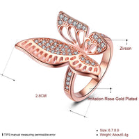 Rose Gold Plated Ring AAA Zirconia Butterfly B489