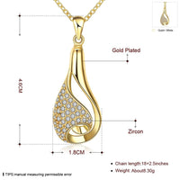 Yellow Gold Plated Necklace Pendant Drop Zirconia 19 Inches 1MM Lobster B138