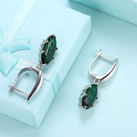 Platinum Plated Earrings Drop Dangle AAA Zirconia Green Latch Back Clasp L580
