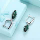 Platinum Plated Earrings Drop Dangle AAA Zirconia Green Latch Back Clasp L580
