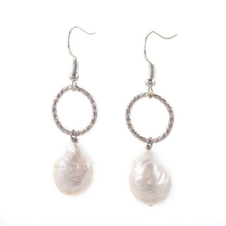 Natural Pearl Beads Dangle Earrings  Hook Iron Platinum 49-51mm Pin 0.6mm  P600