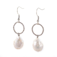 Natural Pearl Beads Dangle Earrings  Hook Iron Platinum 49-51mm Pin 0.6mm  P600