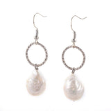 Natural Pearl Beads Dangle Earrings  Hook Iron Platinum 49-51mm Pin 0.6mm  P600