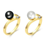 Gold Plated Solitaire Ring Black Glass Pearl For Women B160