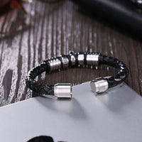 Stainless Steel Leather Bracelet 8 Inches 9MM Magnetic L372