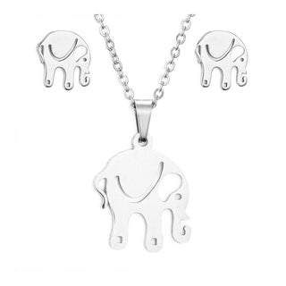 Stainless Steel Set Pendant Necklace Earrings Lobster Elephant Silver 17" A443