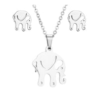 Stainless Steel Set Pendant Necklace Earrings Lobster Elephant Silver 17" A443