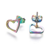 Stainless Steel Set Stud Earring Pendant Necklace Heart 17.7" Pin 0.8mm P479