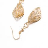 Dangle Earrings Glass Beads Leaf Clear Gold Fish Hook 46x14mm P137