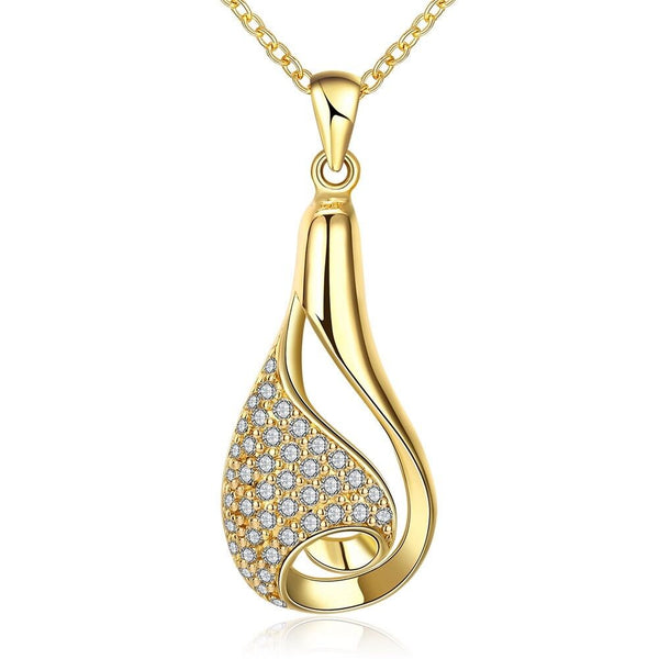 Yellow Gold Plated Necklace Pendant Drop Zirconia 19 Inches 1MM Lobster B138