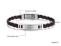 Mens Unisex Stainless Steel Brown PU Leather Bracelet 8" G4