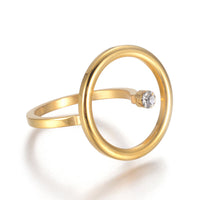 304 Stainless Steel Hollow Finger Rings Rhinestone Round Gold Size 7 17mm  A8