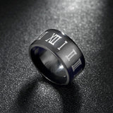 Stainless Steel Band Wedding Ring Black Men's Unisex Roman Numbers B426