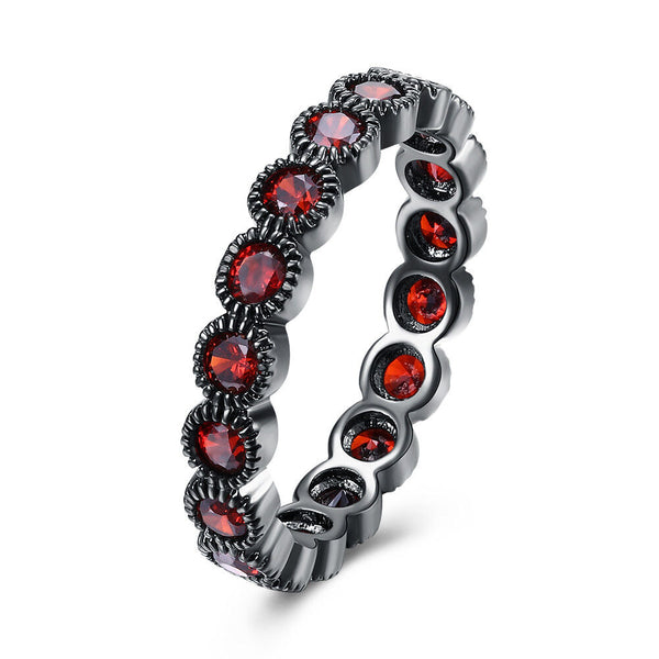 Platinum Black Gun Gunmetal Ring Band Plain Womens AAA Zirconia Black Red B533