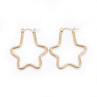 Stainless Steel Hoop Earrings Geometrical Star Gold 34x30x2mm Pin 0.7x1mm  P603