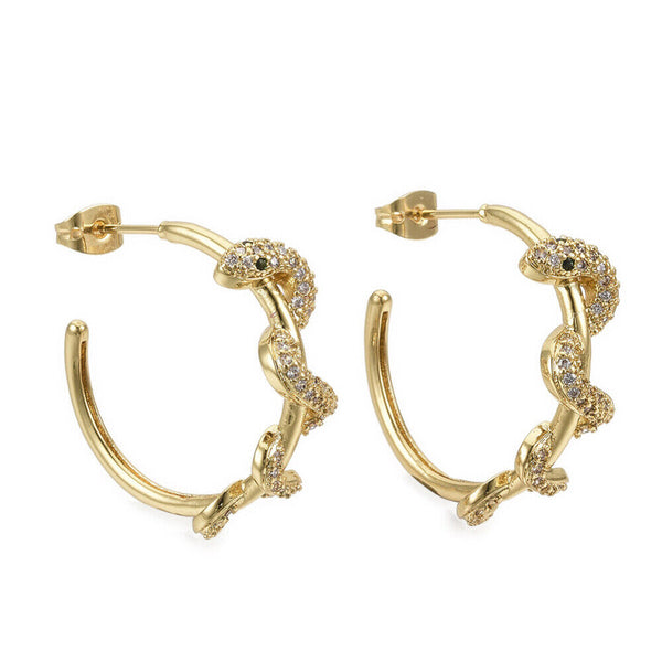 Cubic Zirconia Stud Earrings Hoop Earrings Backs Snake Real Gold Z364