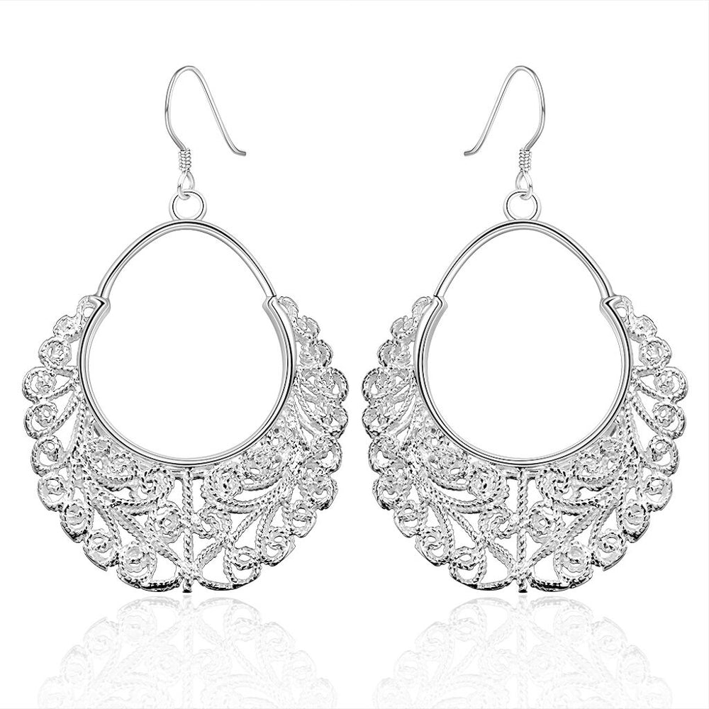Sterling Silver Dangle Chandelier Hoop Pierced Earrings L158