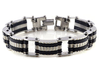 Unisex Stainless Steel Rubber Bracelet Chain Link 8.5" G8