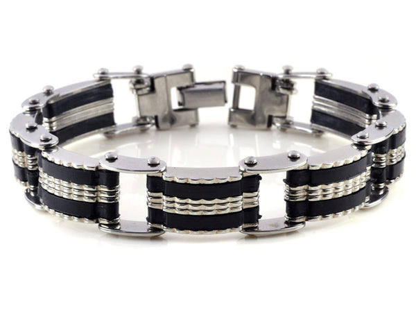 Unisex Stainless Steel Rubber Bracelet Chain Link 8.5" G8