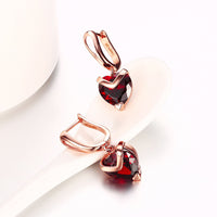 Rose Gold Plated Earrings Heart Hoop Huggies Zirconia Red Latch Back Clasp L673