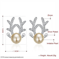 Sterling Silver Plated Earrings Reindeer Stud AAA Zirconia  Push Back Clasp L695