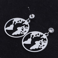 Stainless Steel Dangle Stud Earrings Zirconia Map Silver 24.5mm 0.8mm Z380