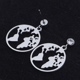 Stainless Steel Dangle Stud Earrings Zirconia Map Silver 24.5mm 0.8mm Z380