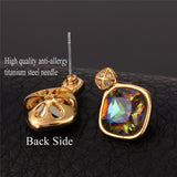 Gold Plated  Earrings Crystal Rhinestone Fany Stone Square Drop green L144