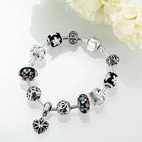 Sterling Silver European Black Beads Heart Bracelet 8 Inches 2.7MM Magnetic L104