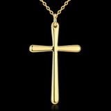 Yellow Gold Plated Necklace Women's Pendant Cross 20 Inches 1MM Lobster B139