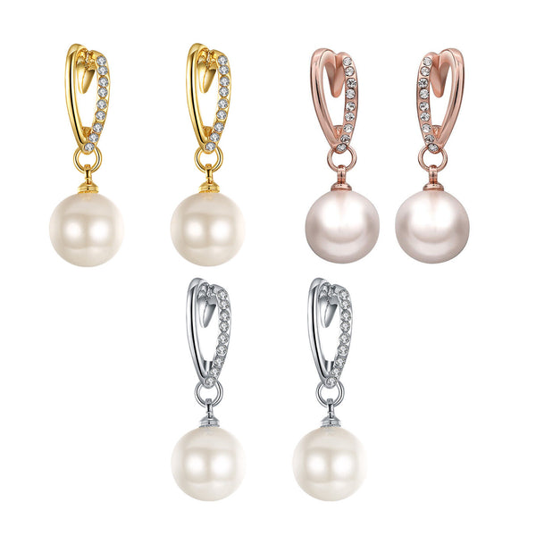 Rose White Gold Plated Pearl Zirconia Drop Stud Earrings L106