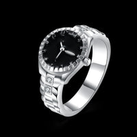 Silver Plated Band Watch Clock AAA Stone Ring B17