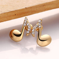 Gold Zirconia Stud Earrings Song Notes Melody L104