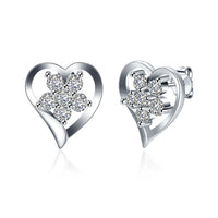 Sterling Silver Plated Earrings Stud AAA Zirconia Push Back Heart .6" L336