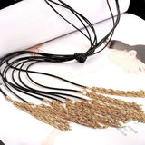 Leather Soral Chains Gold Beads Long Necklace L70