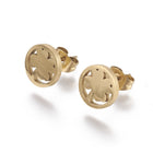 Stainless Steel Set Earrings Pendant Necklace Flat Round Clover Gold 17.7' P855
