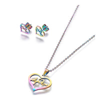 Stainless Steel Set Stud Earring Pendant Necklace Heart 17.7" Pin 0.8mm P476