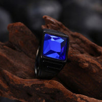 Stainless Steel Black Gunmetal Ring Mens Blue Black Stone B568