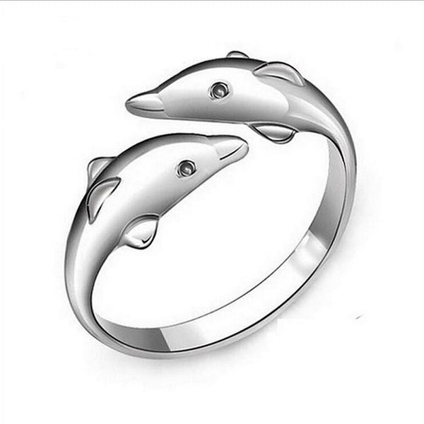 Fashion Style Brass Dolphin Lover Cuff Ring platinum Size 6 Adjustable 16mm P389