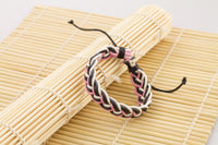 Genuine Leather Handmade Bracelet Men's Unisex Wrap Tribal Pink Black White H226