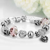 Sterling Silver Pink Beads Heart Lucky  Bracelet 8 Inches 2.7MM Magnetic L106