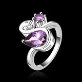 Sterling Silver Plated  Zirconia Swan Purple Band Ring Size 8 B52