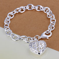 Women's Sterling Silver Plated Bracelet Heart Beads Size 8 Inches 3MM Lobster L39