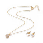 304 Stainless Steel Set Zirconia Necklace Stud Earrings Flower Gold 17.52" P713