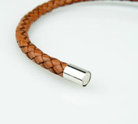 Unisex Men's Genuine Leather Stainless Steel Magnetic Gold clasp Bracelet Brown