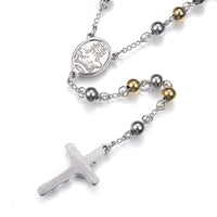 Stainless Steel Rosary Necklace Cross Pendant Lobster Silver 28inches 71cm Z648