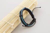 Genuine Leather Handmade Bracelet Men's Unisex Wrap Tribal Black Blue H249