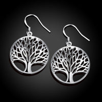 Sterling Silver Plated Earrings Drop Dangle Fish Hook Tree Of Life .96" L407