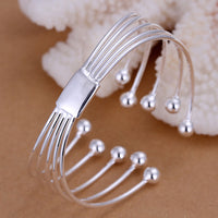 Unisex Men Womens Sterling Silver Platedr Cuff Bangle Beads Bracelet L88